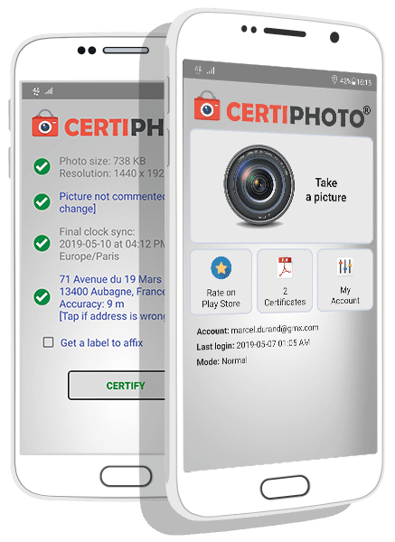 Certiphoto mobile app photo proof